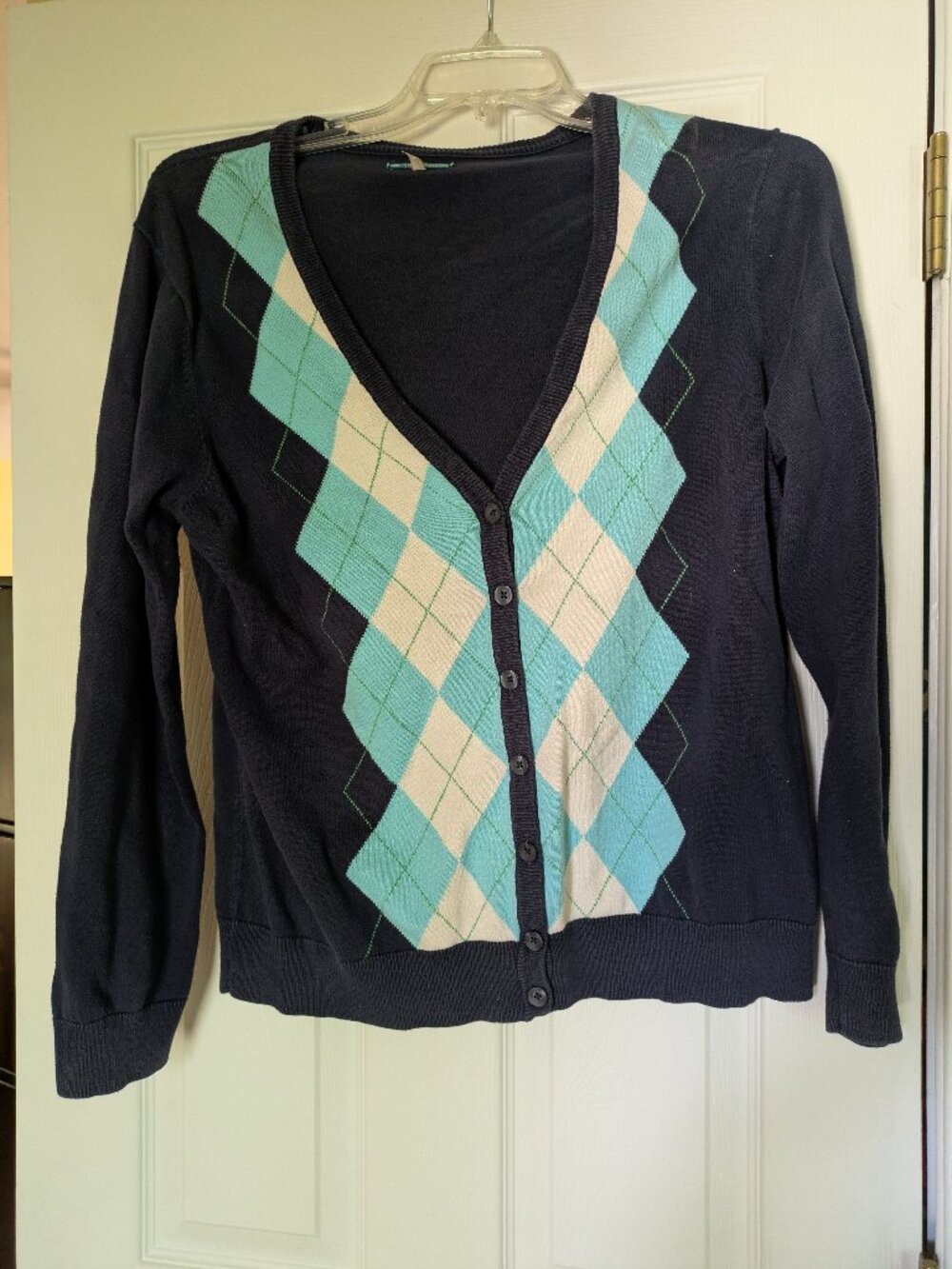 Navy Blue Argyle Cotton Sweater Size XL